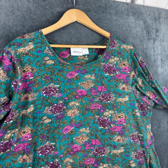 EUC Vermont Country Store Floral Cotton Knit A-Line Dress in Teal Sz 2X - Picture 4 of 10
